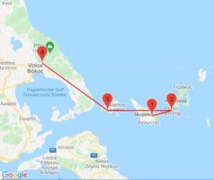 Hin Pilion ✈, Rückflug ab Skiathos ✈ oder umgekehrt. Dazwischen Skopelos und/oder Alonissos Sporaden Inseln