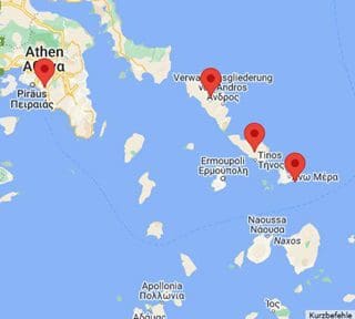 Hin & Rück Mykonos ✈, danach Syros, Tinos, Andros Inselhüpfen Athen Tinos Andros Mykonos