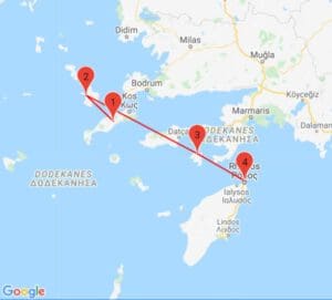 Hin Rhodos ✈, Rückflug ab Kos ✈ oder umgekehrt. Dazwischen Kalymnos und Symi Klassische Dodekanes