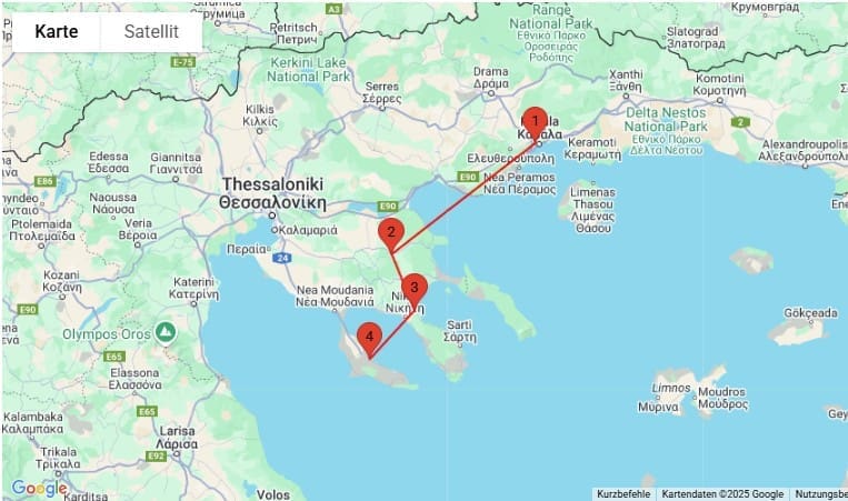 Verlauf der Rundreise Kultur und Baden zwischen Philippi und Olymp